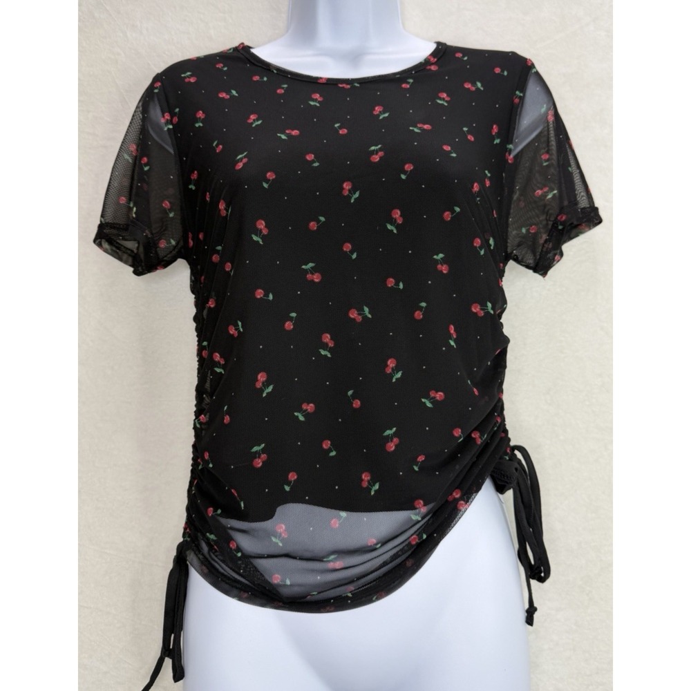 Perfectly Imperfect Black Mesh Cherry Shirt Estimated Size Small